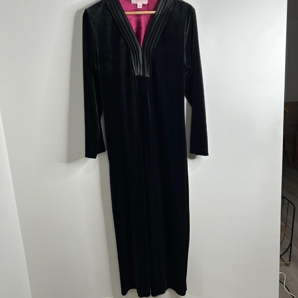 Oscar de la Renta Pink Label Lounging Robe Gown Kaftan Black Velvet & Satin Sz M - Picture 1 of 11